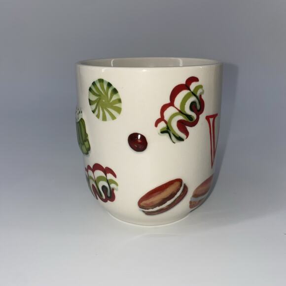 NWT Anthropologie Christmas Holifaye mug emboss candy/monogram initial W, 14.8oz - Picture 2 of 5